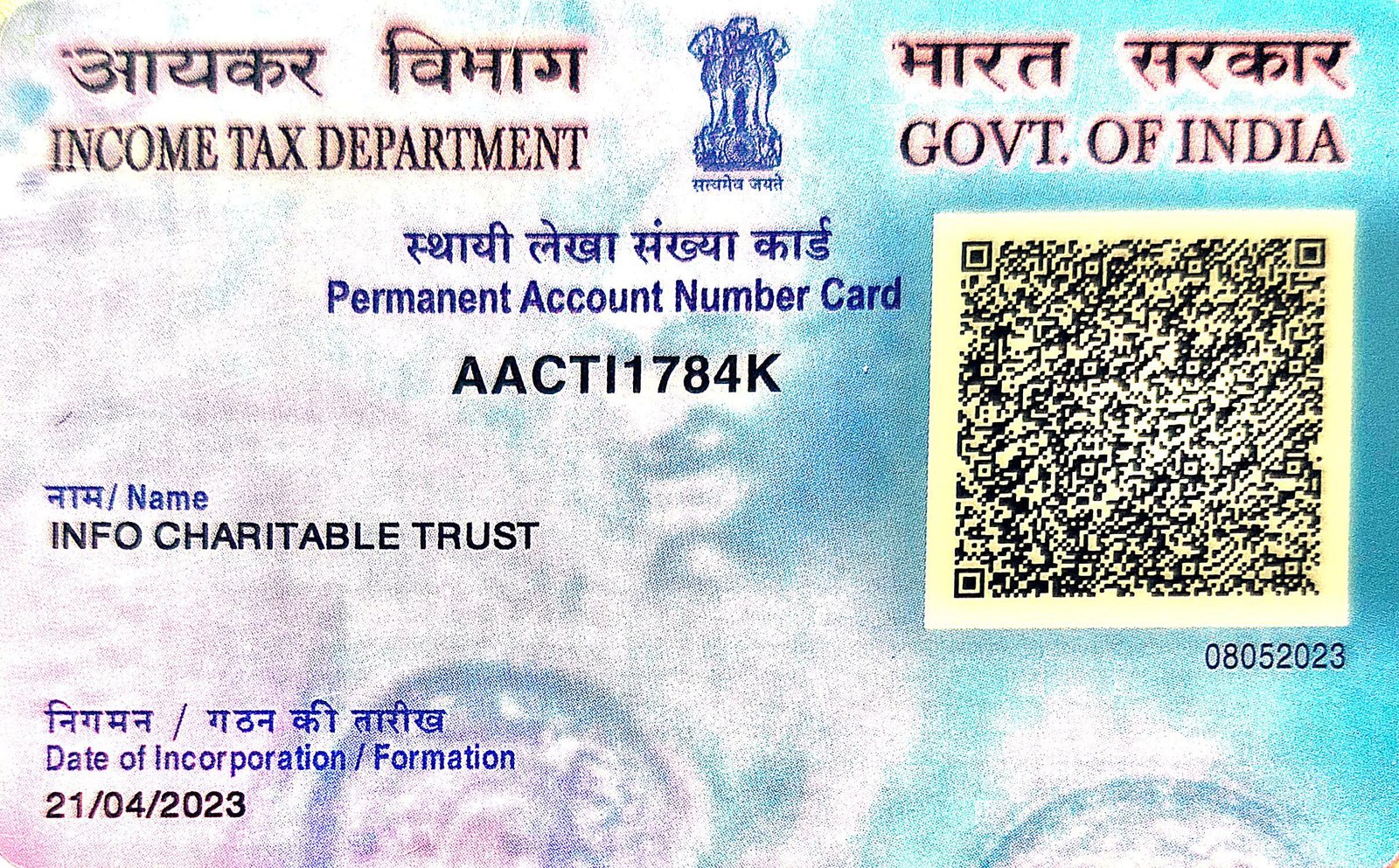 ICT PAN & Cheque Of Info Charitable Trust