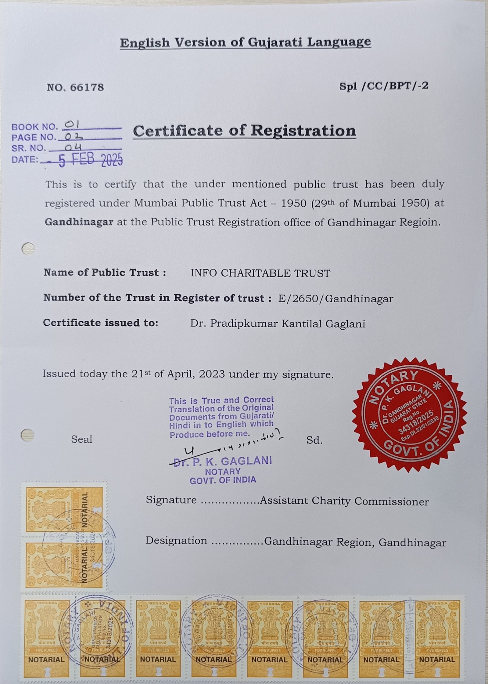 ICT Registration & Trust Deed Of Info Charitable Trust
